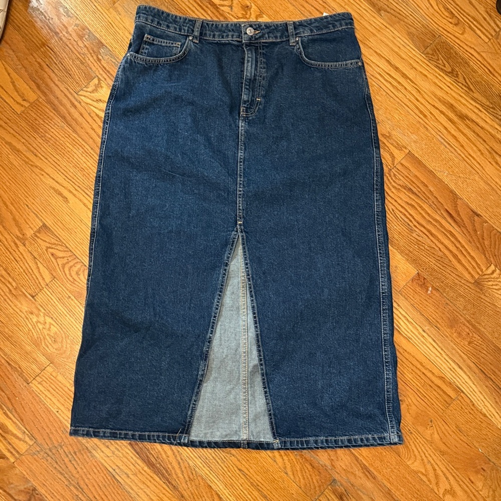 Denim Midi Skirt with Front Slit